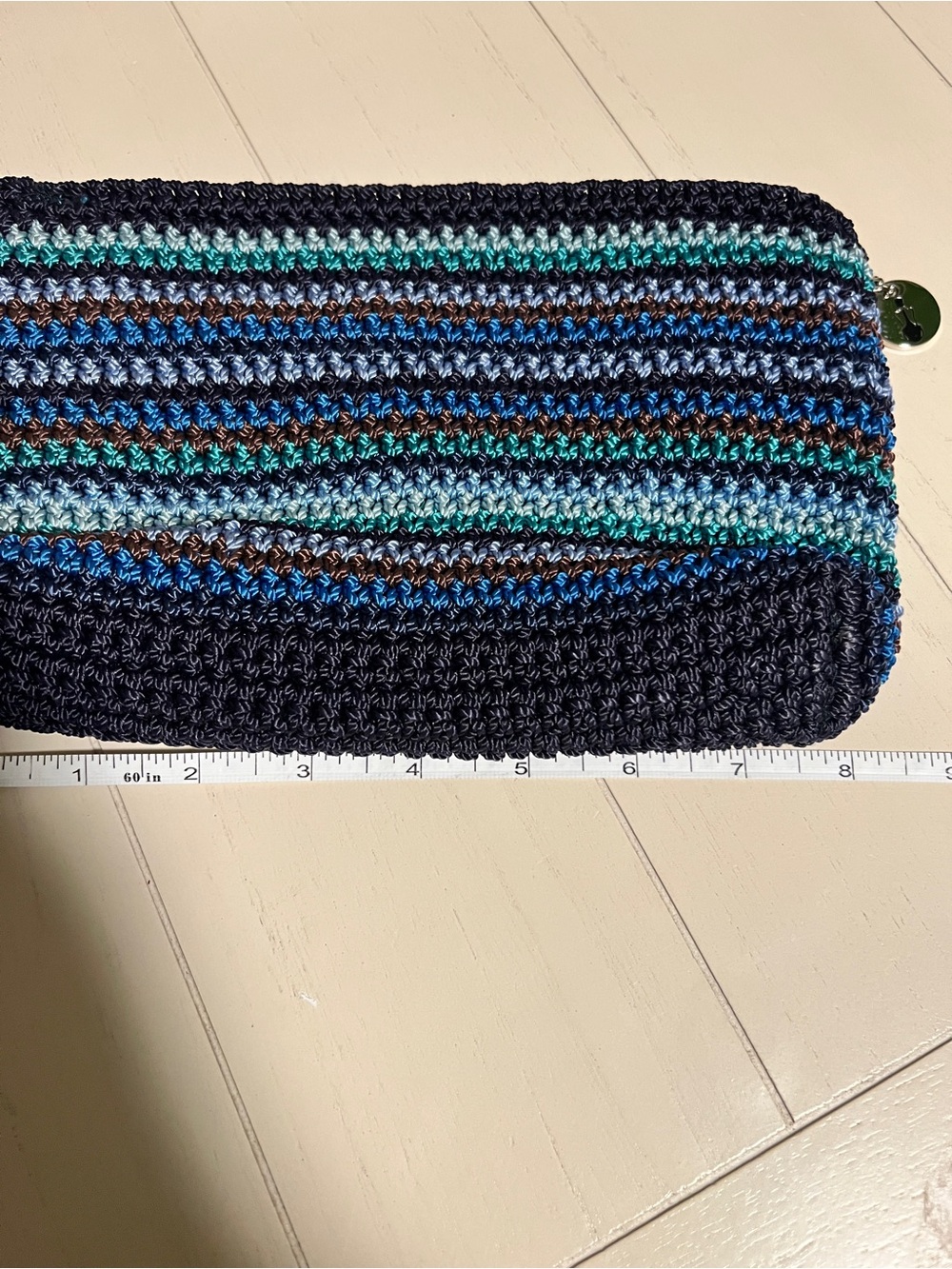 SAK Handcrafted Blue Striped Crochet Cosmetic Pouch - Picture 2 of 11